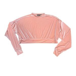 NASTY GAL Velvet High Neck Cropped Shirt Pink Size 6